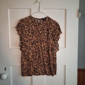 EXPRESS Leopard Print Short Flutter Sleeve Ruffle Blouse XS